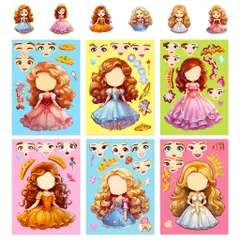 [BỘ 6 TỜ] Sticker Công Chúa Thay Đổi Khuôn Mặt – Dán Hoạt Hình Thông Minh Cho Bé