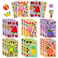 Sticker trái cây mùa hè rực rỡ – Bộ 6 tờ – Đồ chơi dán puzzle sáng tạo