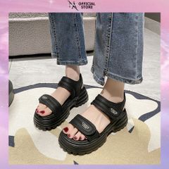 Sandal Quai Ngang Phồng Dán Đính Đá Mịn Dễ Đi Chơi Cao 6cm - Giày Nữ Thời Trang Siêu Chất, Đế Cao Su Bền Bỉ