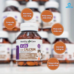 Viên Uống Bổ Sung Canxi Cho Bé Healthy Care Milk Calcium 60 Viên - Hỗ Trợ Phát Triển Chiều Cao Khỏe Mạnh, An Toàn Cho Trẻ Em