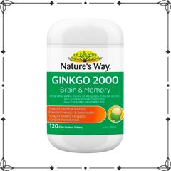 Viên uống bổ não Nature's Way Ginkgo 2000 - Tăng cường trí nhớ và chức năng nhận thức, 120 viên - Thực phẩm bảo vệ sức khỏe