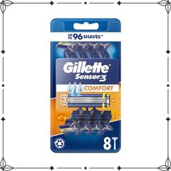 Set 8 Dao Cạo Râu Gillette Sensor 3 Comfort - Thiết Kế 3 Lưỡi Titanium, Rửa Dễ Dàng, An Toàn Cho Da
