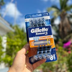 Set 8 Dao Cạo Râu Gillette Sensor 3 Comfort - Thiết Kế 3 Lưỡi Titanium, Rửa Dễ Dàng, An Toàn Cho Da