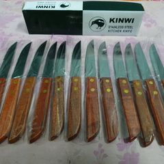 Hộp 12 Cây Dao Bếp Cán Gỗ Mũi Bầu/Mũi Nhọn Inox - Dao Gọt Trái Cây Siêu Bén, Dụng Cụ Nhà Bếp Chất Lượng Cao