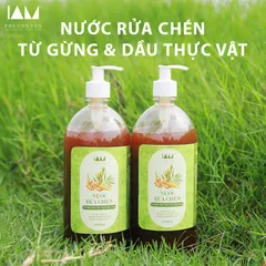 Nước Rửa Chén Hữu Cơ Thảo Mộc 1000ml - Đậu Nành & Tinh Dầu Gừng, Sả Chanh, An Toàn & Thân Thiện Môi Trường