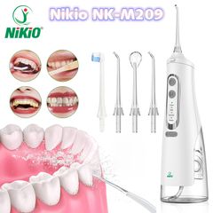 Máy tăm nước cầm tay Nikio NK-M209 - Pin sạc 1500mAh, 4 vòi phun, chế độ điều chỉnh áp lực 40-120 PSI, chống nước IPX7, tiện dụng và hiệu quả.