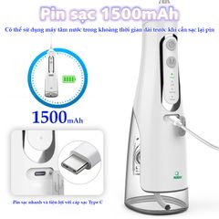 Máy tăm nước cầm tay Nikio NK-M209 - Pin sạc 1500mAh, 4 vòi phun, chế độ điều chỉnh áp lực 40-120 PSI, chống nước IPX7, tiện dụng và hiệu quả.