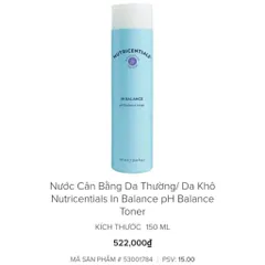 Nước Cân Bằng Nutricentials In Balance pH Toner 150ml - Dưỡng Ẩm, Cân Bằng pH Cho Làn Da Tươi Sáng, Sẵn Sàng Chăm Sóc Da