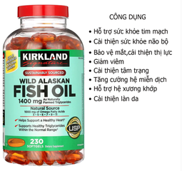 Dầu Cá Kirkland Wild Alaskan Fish Oil 1400Mg 230 Viên - Bổ Sung Omega-3 Hỗ Trợ Sức Khỏe Tim Mạch và Não Bộ Mỹ