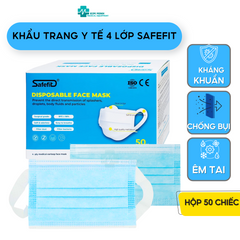 Thùng 50 Hộp Khẩu Trang Y Tế 4 Lớp SAFEFIT - Quai To, Êm Tai, Không Ngứa Mũi - Bảo Vệ Sức Khỏe Tối Ưu