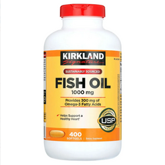 Dầu Cá  Fish oil Kirkland Signature 1000 Mg - Hỗ Trợ Sức Khỏe Tim Mạch và Não Bộ, 400 Viên Omega-3 chất lượng từ Mỹ