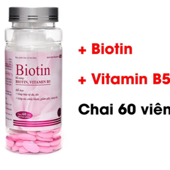 Viên uống Biotin 20.000 mcg + Vitamin B5 giúp tóc chắc khỏe, giảm gãy rụng tóc - Lọ 60 viên ROSTEX PHARMA