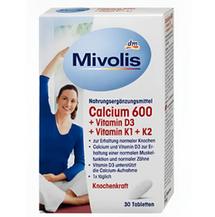 Viên uống bổ sung Canxi 600mg + Vitamin D3, K1, K2 Mivolis 30 viên - Hỗ trợ xương chắc khỏe, an toàn từ Đức