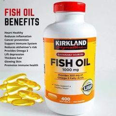 Dầu cá Omega 3 Kirkland Fish Oil 1000mg 400 viên - Bổ sung Omega 3 tốt cho tim mạch, trí não và sức khỏe mắt