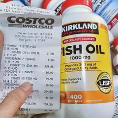 Dầu cá Omega 3 Kirkland Fish Oil 1000mg 400 viên - Bổ sung Omega 3 tốt cho tim mạch, trí não và sức khỏe mắt