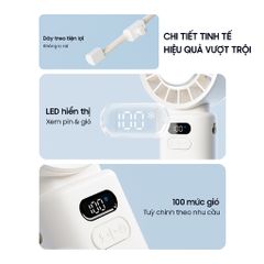 Quạt Cầm Tay Mini Gấp Gọn Ollie - Quạt Tích Điện 100 Cấp Độ, Gió Mạnh 8m/s, Pin 3600mAh, Thiết Kế Đeo Cổ Tiện Lợi