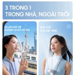 Quạt Cầm Tay Mini Gấp Gọn Ollie - Quạt Tích Điện 100 Cấp Độ, Gió Mạnh 8m/s, Pin 3600mAh, Thiết Kế Đeo Cổ Tiện Lợi