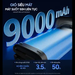 Quạt Cầm Tay Mini 3in1 Ollie - Tích Hợp Sạc Dự Phòng 9000mAh, 100 Cấp Độ Gió, Hoạt Động 50 Giờ - Quạt Tích Điện Thông Minh