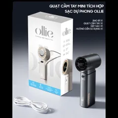 Quạt Cầm Tay Mini 3in1 Ollie - Tích Hợp Sạc Dự Phòng 9000mAh, 100 Cấp Độ Gió, Hoạt Động 50 Giờ - Quạt Tích Điện Thông Minh