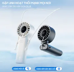 Quạt Cầm Tay Mini Gấp Gọn Ollie - Quạt Tích Điện Pin 3600mAh, 100 Tốc Độ Gió Cao, LED Hiển Thị, Tiện Lợi Đeo Cổ, Sử Dụng Đa Năng