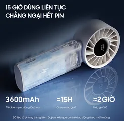 Quạt Cầm Tay Mini Gấp Gọn Ollie - Quạt Tích Điện Pin 3600mAh, 100 Tốc Độ Gió Cao, LED Hiển Thị, Tiện Lợi Đeo Cổ, Sử Dụng Đa Năng