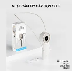 Quạt Cầm Tay Mini Gấp Gọn Ollie - Quạt Tích Điện Pin 3600mAh, 100 Tốc Độ Gió Cao, LED Hiển Thị, Tiện Lợi Đeo Cổ, Sử Dụng Đa Năng