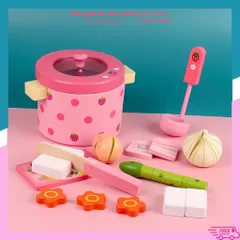 Bộ đồ chơi nồi nấu súp bằng gỗ họa tiết dâu tây cho bé, đồ chơi phát triển trí tuệ sớm