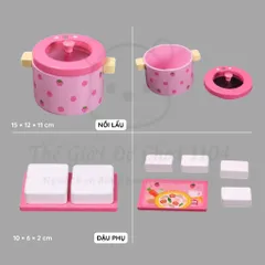 Bộ đồ chơi nồi nấu súp bằng gỗ họa tiết dâu tây cho bé, đồ chơi phát triển trí tuệ sớm