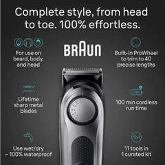 Tông Đơ Cắt Tóc Đa Năng Braun 11-in-1 - 40 Cài Đặt Độ Dài, Chăm Sóc Râu, Cơ Thể và Tóc Chính Xác, Pin Li-Ion 100 Phút