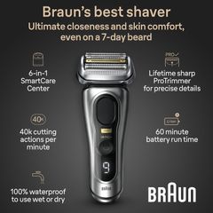 Máy Cạo Râu Braun Series 9 Pro+ 9567cc - Công Nghệ Cạo Sát, SmartCare 6 trong 1, Khô & ướt - Sản phẩm Đức Chính Hãng