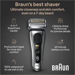 Máy Cạo Râu Braun Series 9 Pro+ 9597cc - Bộ Sản Phẩm Cao Cấp Có Đầu ProComfort và Trung Tâm Sạc SmartCare 6 Trong 1