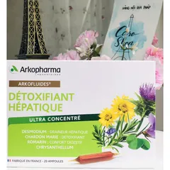 Detox hỗ trợ Thải đ/ộc gan ARKOFLUIDES DETOXIFIANT HEPATIQUE của Arkopharma 20 ống của Pháp