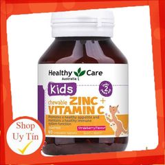 Kẹo nhai Kẽm + Vitamin C Healthy Care - Tăng cường sức đề kháng cho bé từ 2 tuổi, hương vị dâu thơm ngon, chính hãng Úc