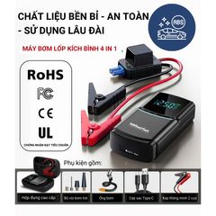 Bơm Lốp Ô Tô Jubilee Mart 4 Trong 1 - Máy Bơm Đo Áp Suất Lốp 80W, Đèn LED, Sạc Điện Thoại, Kích Bình Xe Khẩn Cấp