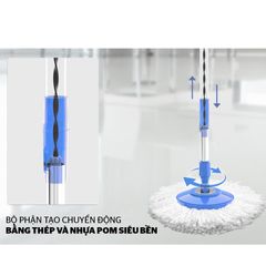 Cây Lau Nhà 360 Độ Cao 122cm + 2 Bông Lau Microfiber Chống Xước - Thân Inox Chắc Chắn, Dễ Dàng Vệ Sinh Góc Khuất
