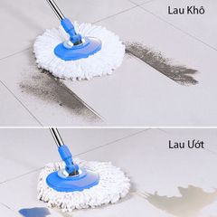 Cây Lau Nhà 360 Độ Cao 122cm + 2 Bông Lau Microfiber Chống Xước - Thân Inox Chắc Chắn, Dễ Dàng Vệ Sinh Góc Khuất