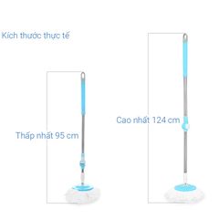 Cây Lau Nhà 360 Độ Cao 122cm + 2 Bông Lau Microfiber Chống Xước - Thân Inox Chắc Chắn, Dễ Dàng Vệ Sinh Góc Khuất
