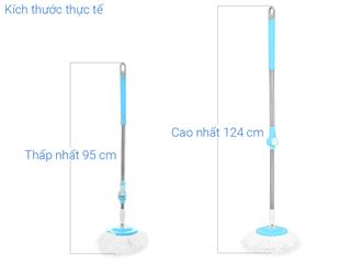 Cây Lau Nhà 360 Độ Cao 122cm + 2 Bông Lau Microfiber Chống Xước - Thân Inox Chắc Chắn, Dễ Dàng Vệ Sinh Góc Khuất