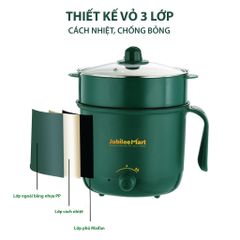Nồi Lẩu Điện Mini 2 Tầng JubileeMart 1.8L Chống Dính 600W - Nấu Lẩu, Chiên, Xào Đa Năng, Hàng Chính Hãng