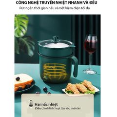 Nồi Lẩu Điện Mini 2 Tầng JubileeMart 1.8L Chống Dính 600W - Nấu Lẩu, Chiên, Xào Đa Năng, Hàng Chính Hãng