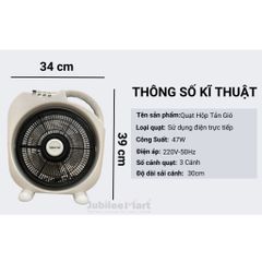 Quạt Hộp Tản Gió Jubilee Mart - Quạt Điện 3 Tốc Độ 47W, Thiết Kế Tiết Kiệm Không Gian, Hoạt Động Êm Ái, Bảo Hành 2 Năm