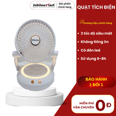 {BH 2 NĂM} Quạt Tích Điện Mini Jubilee Mart Có Đèn LED, 3 Chế độ Gió Xoay 90 độ Sử Dụng Lên Đến 8h