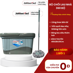 Bộ Chổi Lau Nhà Thông Minh Jubilee Mart 360 Độ - Kèm Thùng Vắt Inox & Bông Lau Siêu Thấm - Bảo Hành 2 Năm