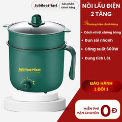 Nồi Lẩu Điện Mini 2 Tầng JubileeMart 1.8L Chống Dính 600W - Nấu Lẩu, Chiên, Xào Đa Năng, Hàng Chính Hãng