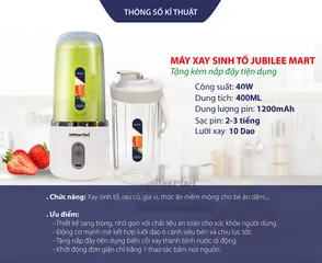Máy Xay Sinh Tố Cầm Tay Mini Jubilee Mart 400ML - Công Nghệ Nhật Bản, 10 Lưỡi Dao Sắc Bén, Sạc Pin USB Tiện Dụng