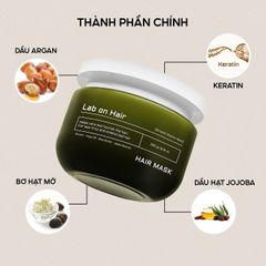 Kem ủ tóc Lab On Hair 250ml - Dưỡng ẩm, phục hồi tóc hư tổn với Keratin, dầu Argan và bơ hạt mỡ, cho tóc chắc khỏe và bóng mượt