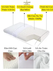 Gối Cao Su Thấp 4 Cm Siêu Mỏng Form Phẳng Truyền Thống Lasante Cho Người Nằm Gối Thấp