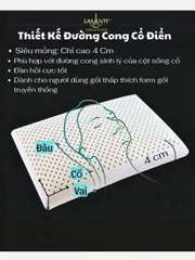 Gối Cao Su Thấp 4 Cm Siêu Mỏng Form Phẳng Truyền Thống Lasante Cho Người Nằm Gối Thấp