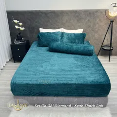 Bộ ga gối lông cừu 4 món Lasante bọc đệm dưới 20cm cao cấp giữ ấm cho mùa đông đại hàn