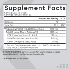 Viên Dầu Cá Omega-3 Sports Research Triple Strength 60 Viên - Hỗ Trợ Tim Mạch, Trí Não, Giảm Viêm, Không Có Mùi Tanh